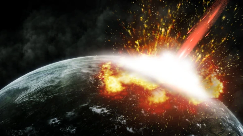 Meteorit zasahuje do Země s výbuchem v prostoru.