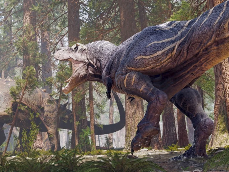 Velký tyranozaur v pralesemu lesním prostředí.