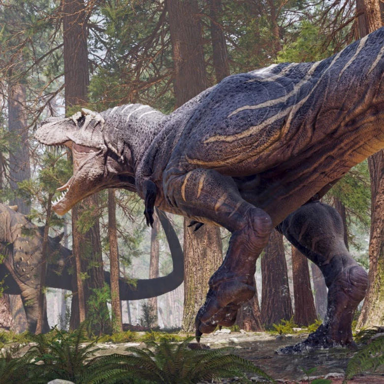 Tyrannosaurus rex v pralesním lese s paprati